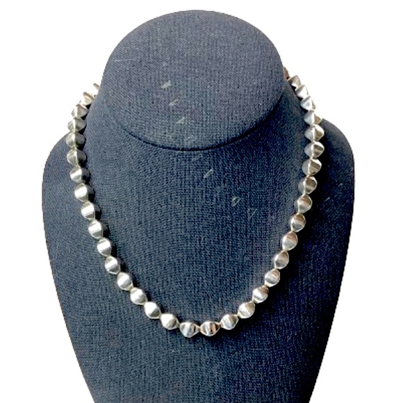 VINTAGE Sterling Silver Art Deco Beaded Modern Necklace - Picture 6 of 16